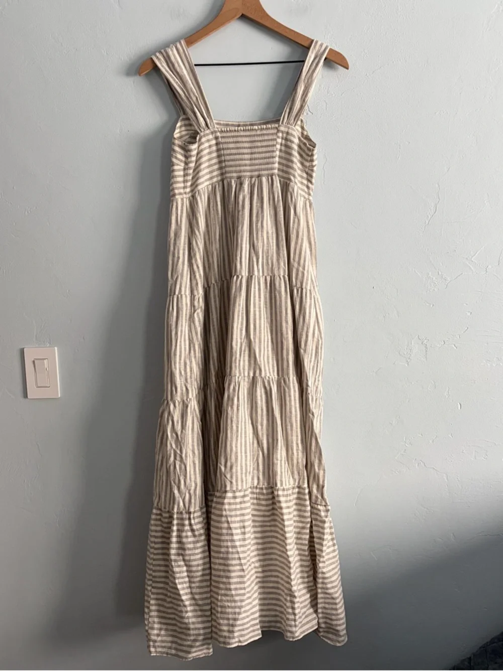 Madewell Striped Tiered Maxi Dress Hemp Vertical Stripe Plain - Picture 10 of 14